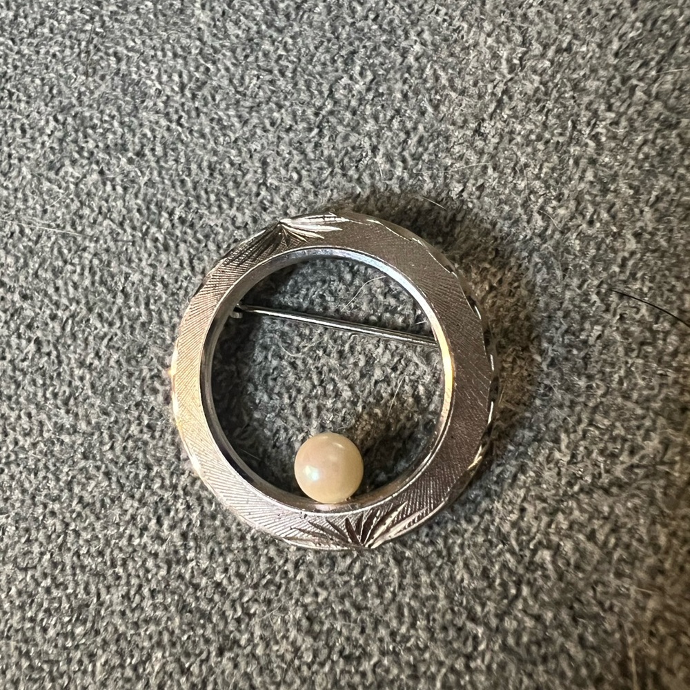 Sterling Silver Brooch with Pearl Accent